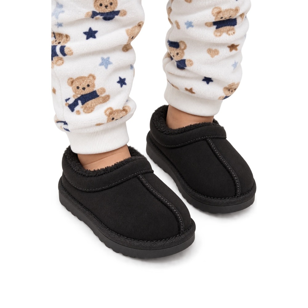 Cat & Jack Jude Clog Slippers Baby Size 5 Black Faux Fur Lining Slip-On Shoes
